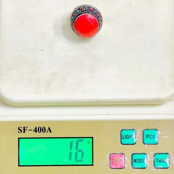 Adjustable Handmade Coral Stones Beads Round Ring, Handmade Kuchi Ring - Picture 6 of 6